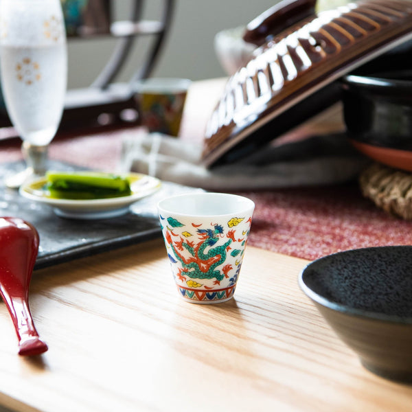 Seikou Kiln Banreki Dragon Kutani Ochoko Sake Cup - MUSUBI KILN - Handmade Japanese Tableware and Japanese Dinnerware