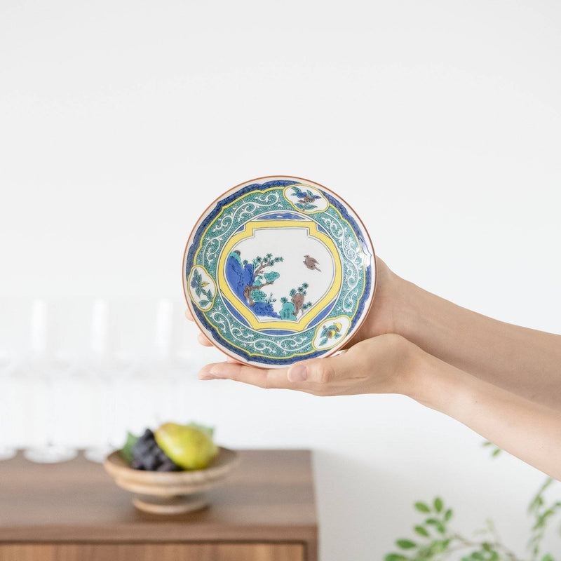 Seikou Kiln Bird and Pot Kutani Round Plate - MUSUBI KILN - Handmade Japanese Tableware and Japanese Dinnerware