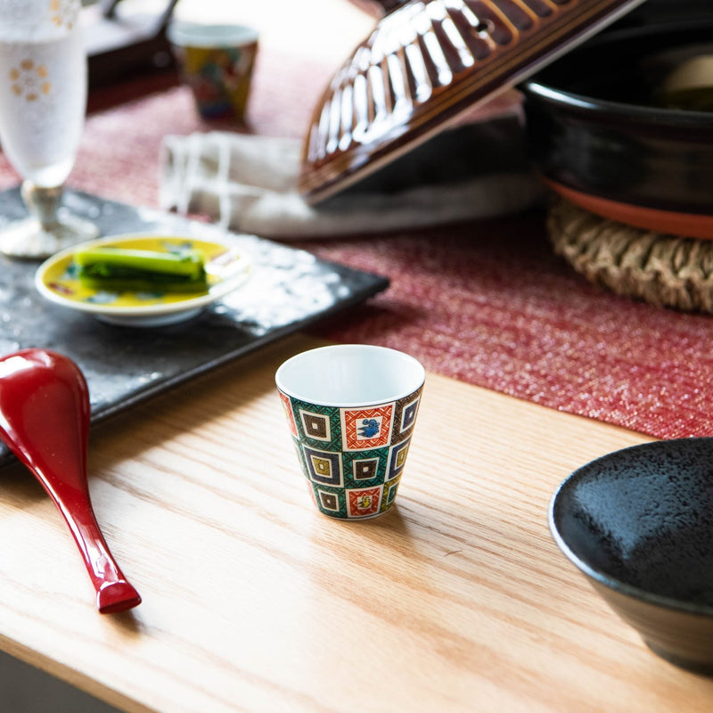 Seikou Kiln Color Tiles Kutani Ochoko Sake Cup - MUSUBI KILN - Handmade Japanese Tableware and Japanese Dinnerware