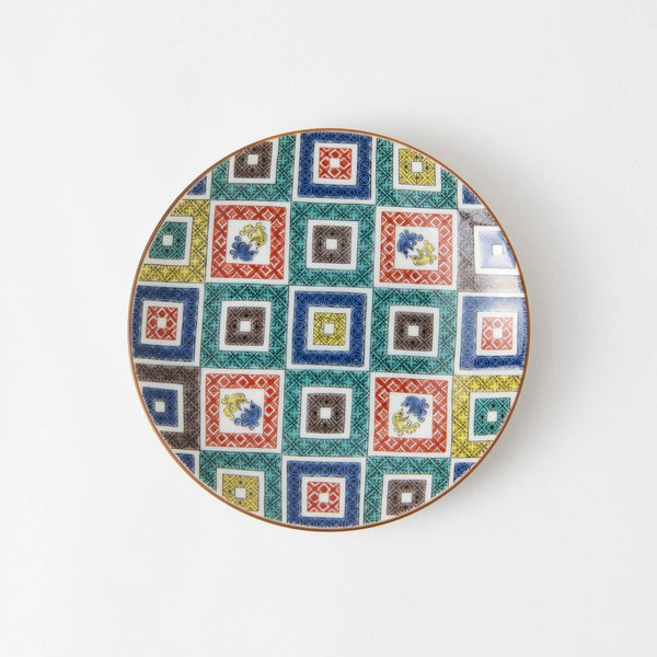 Seikou Kiln Color Tiles Kutani Round Plate - MUSUBI KILN - Handmade Japanese Tableware and Japanese Dinnerware