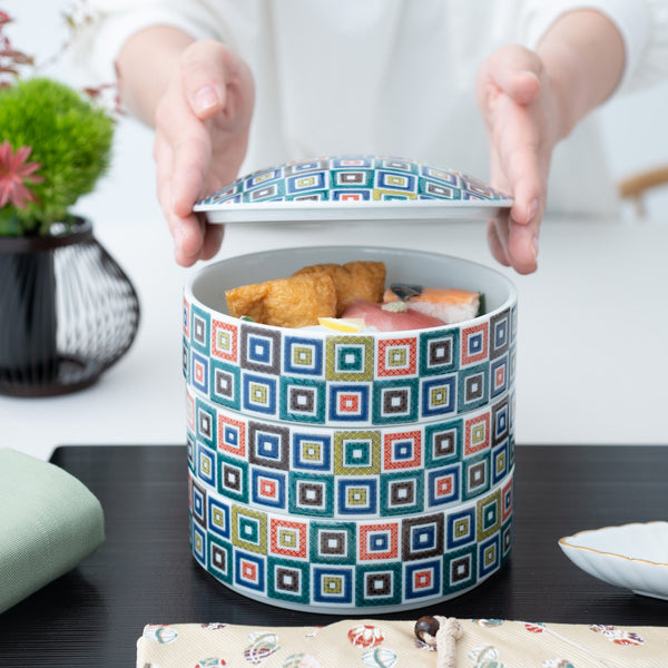 Seikou Kiln Color Tiles Kutani Three Tiers Jubako Bento Box - MUSUBI KILN - Quality Japanese Tableware and Gift