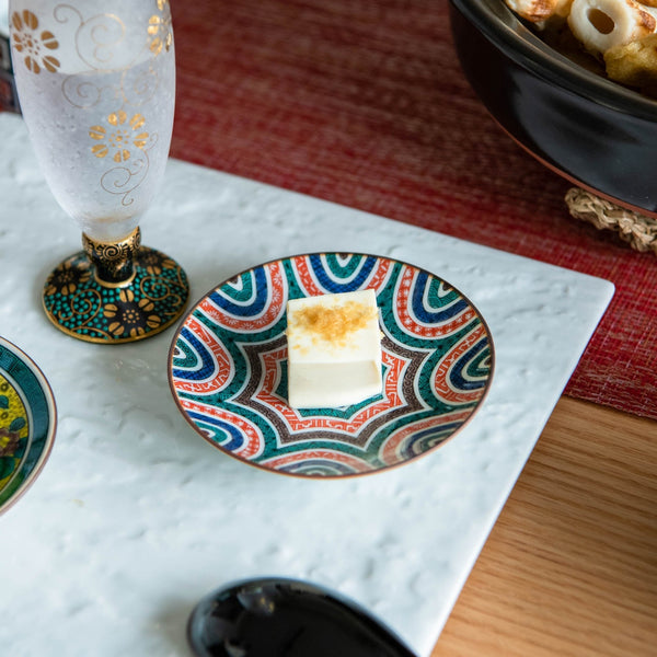Seikou Kiln Geometric Pattern Kutani Sauce Plate - MUSUBI KILN - Handmade Japanese Tableware and Japanese Dinnerware