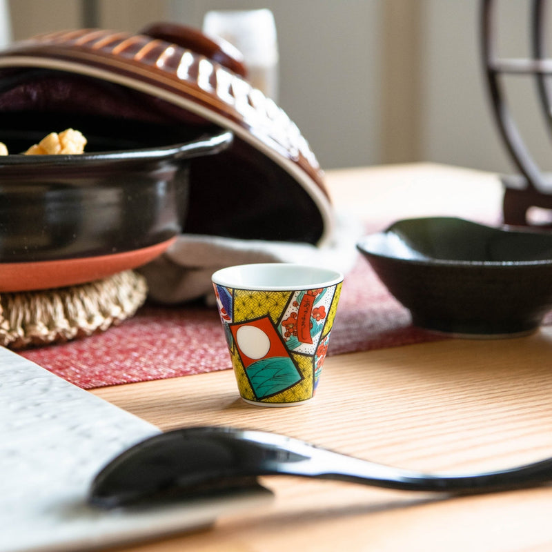 Seikou Kiln Hanafuda Kutani Ochoko Sake Cup - MUSUBI KILN - Handmade Japanese Tableware and Japanese Dinnerware