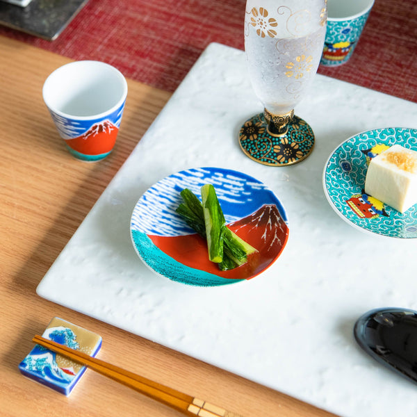 Seikou Kiln Hokusai Fuji Kutani Sauce Plate - MUSUBI KILN - Handmade Japanese Tableware and Japanese Dinnerware