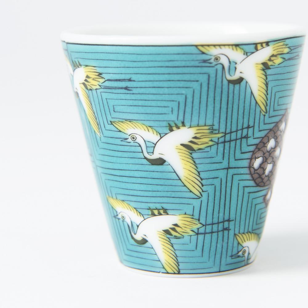 Seikou Kiln Japanese Cranes Kutani Ochoko Sake Cup - MUSUBI KILN - Handmade Japanese Tableware and Japanese Dinnerware