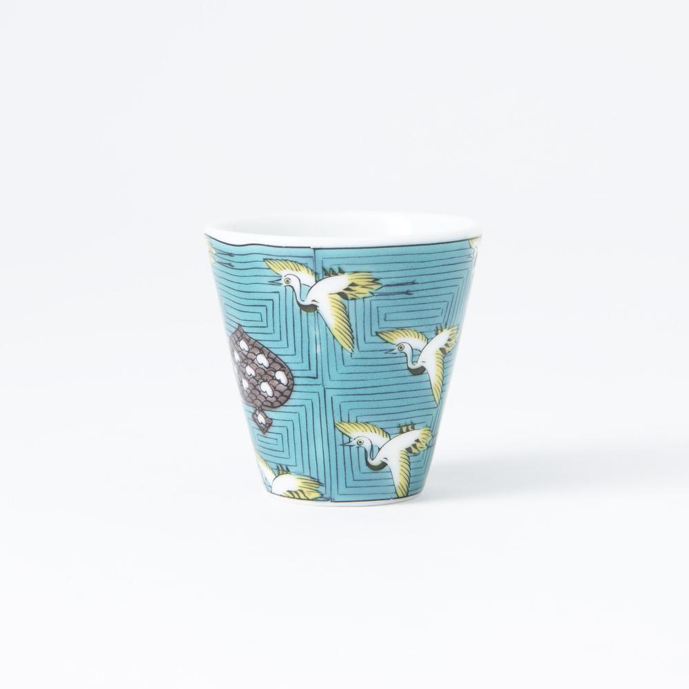 Seikou Kiln Japanese Cranes Kutani Ochoko Sake Cup - MUSUBI KILN - Handmade Japanese Tableware and Japanese Dinnerware