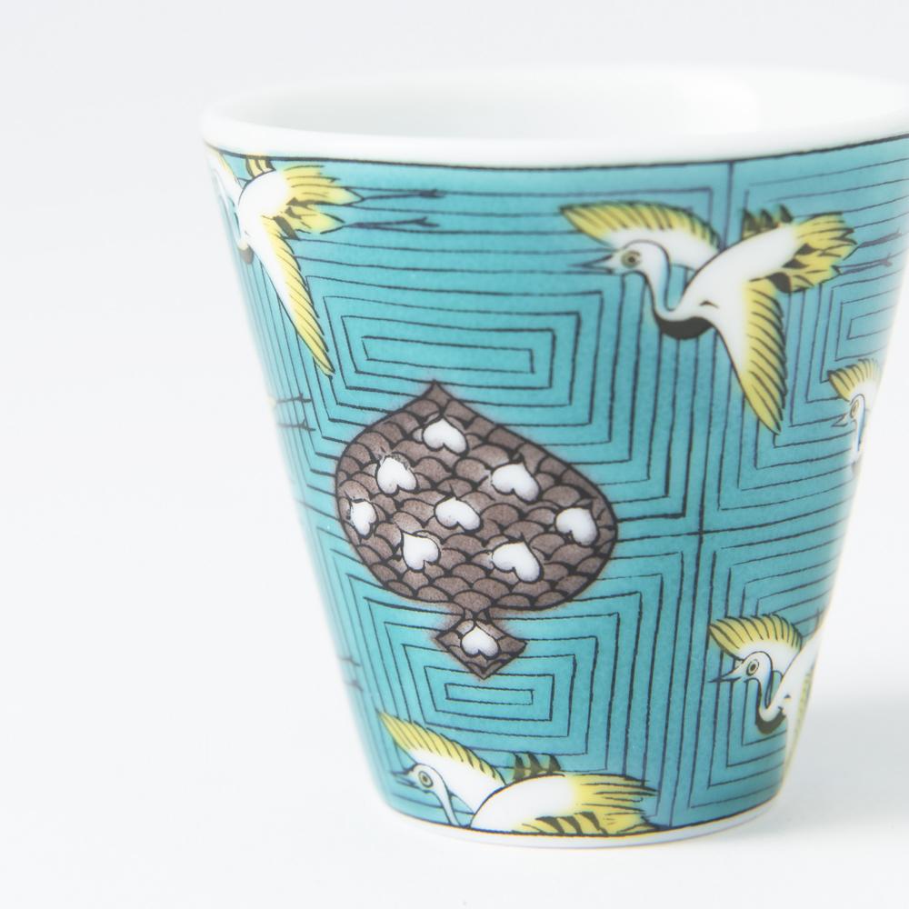 Seikou Kiln Japanese Cranes Kutani Ochoko Sake Cup - MUSUBI KILN - Handmade Japanese Tableware and Japanese Dinnerware