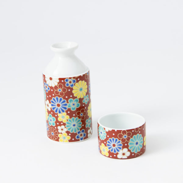 Seikou Kiln Plum and Chrysanthemum Kutani Sake Set - MUSUBI KILN - Handmade Japanese Tableware and Japanese Dinnerware