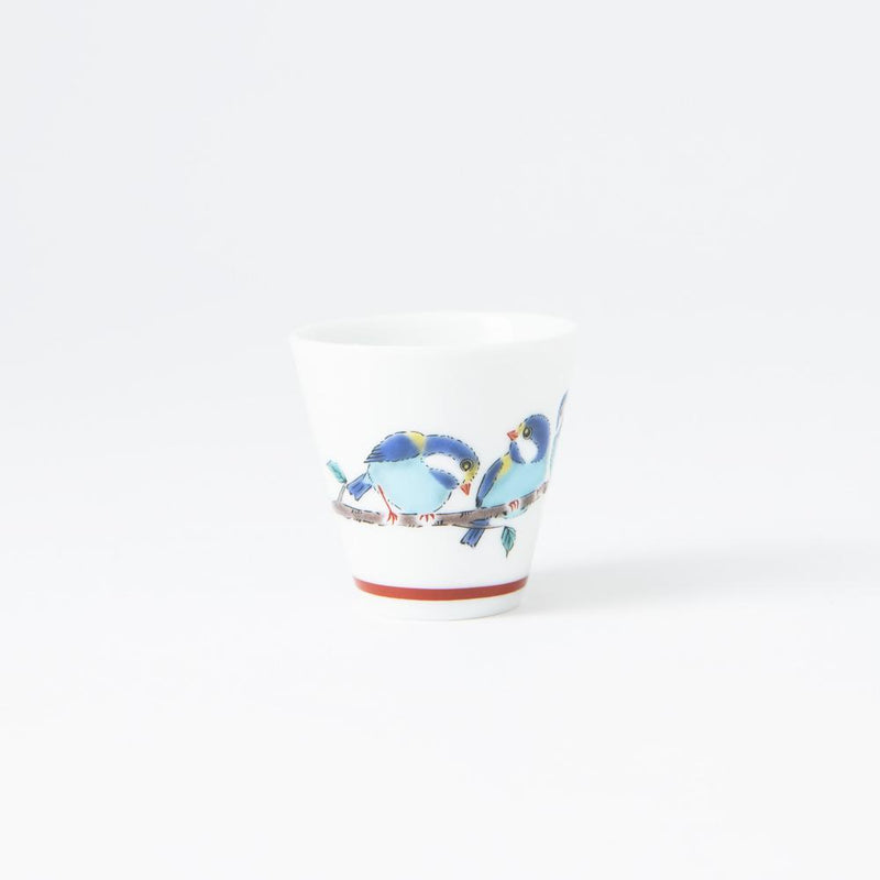 Seikou Kiln Small Birds Kutani Ochoko Sake Cup - MUSUBI KILN - Handmade Japanese Tableware and Japanese Dinnerware