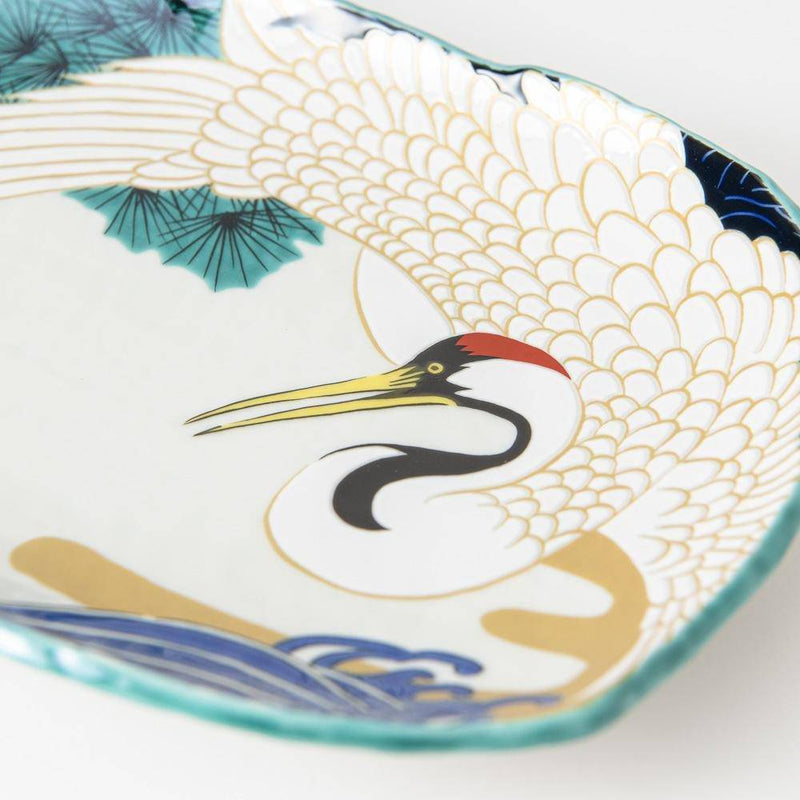 Seikou Kiln White Crane Kutani Rectangle Plate - MUSUBI KILN - Handmade Japanese Tableware and Japanese Dinnerware