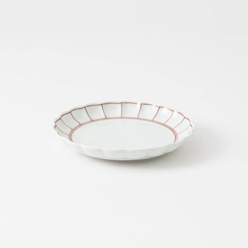 Soramoe Red Chrysanthemum Hasami Round Plate(5.90in) - MUSUBI KILN - Handmade Japanese Tableware and Japanese Dinnerware