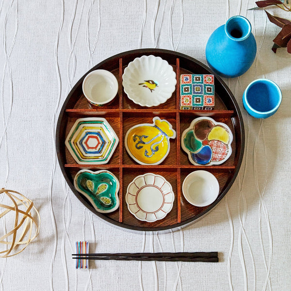 Soukyu Kiln Geometric Shape Kutani Sauce Plate - MUSUBI KILN - Handmade Japanese Tableware and Japanese Dinnerware