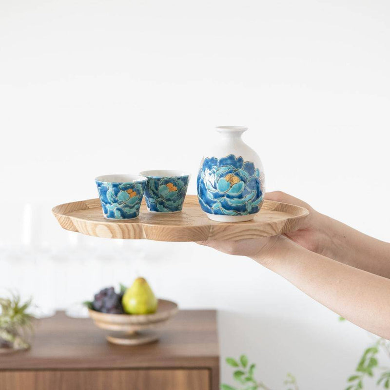 Souraku-An Blue Peony Sake Set - MUSUBI KILN - Handmade Japanese Tableware and Japanese Dinnerware