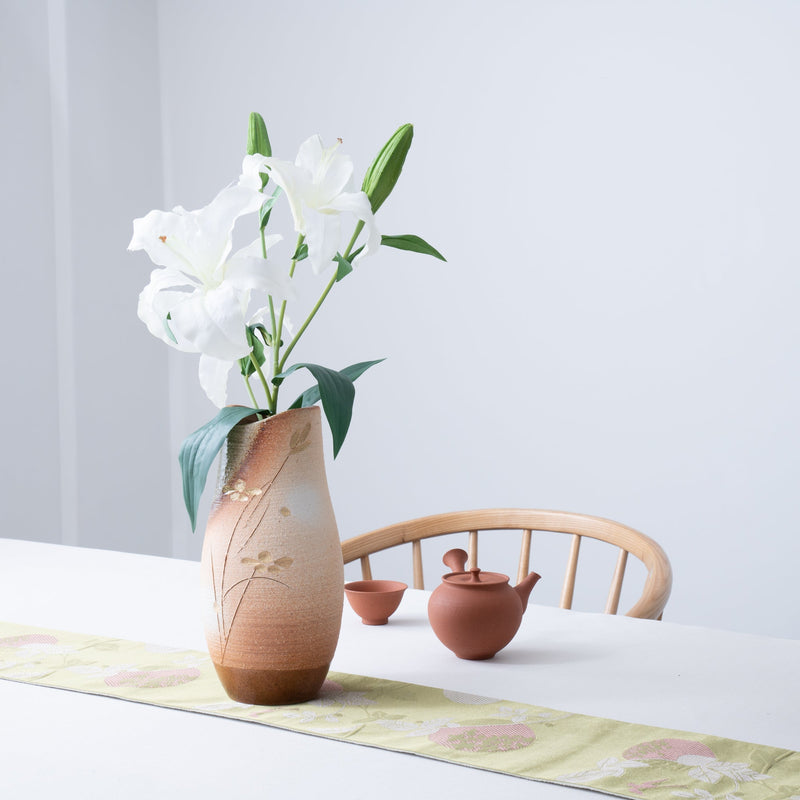 Sunlight Shigaraki Ware Long Flower Vase - MUSUBI KILN - Handmade Japanese Tableware and Japanese Dinnerware