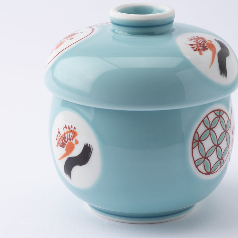 Tasei Kiln Celadon Circle Pattern Arita Chawanmushi Bowl - MUSUBI KILN - Handmade Japanese Tableware and Japanese Dinnerware