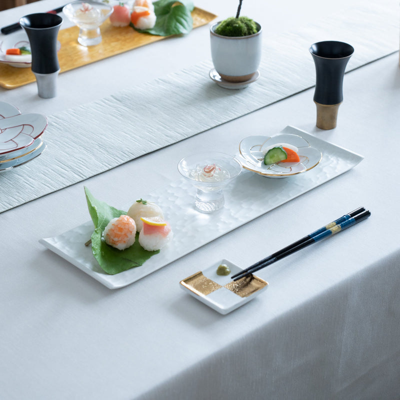 Tasei Kiln Plum Blossom Knot Arita Sauce Plate - MUSUBI KILN - Handmade Japanese Tableware and Japanese Dinnerware