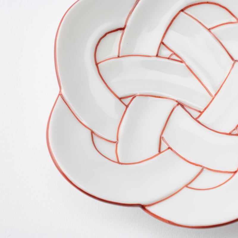 Tasei Kiln Plum Blossom Knot Arita Sauce Plate - MUSUBI KILN - Handmade Japanese Tableware and Japanese Dinnerware