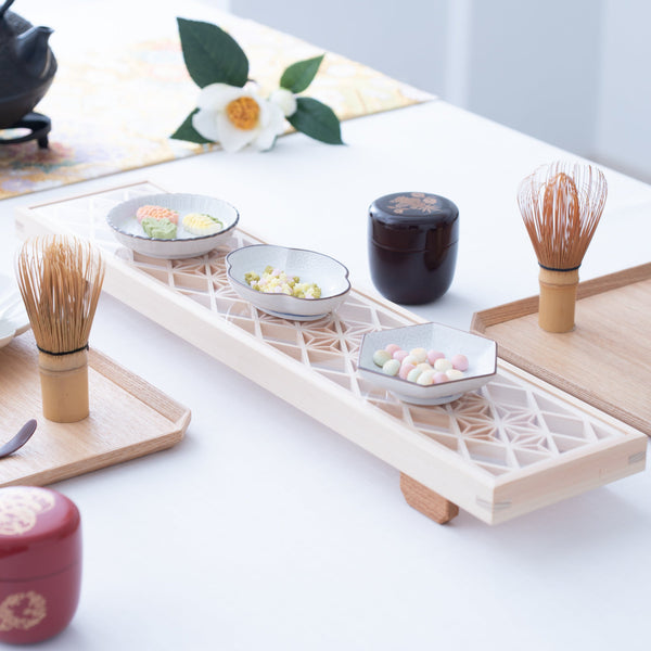 Toyoda Woodcraft Hemp Leaf Kanuma Kumiko Long Tray - MUSUBI KILN - Quality Japanese Tableware and Gift