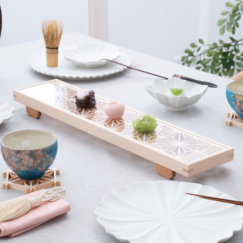 Toyoda Woodcraft Square Hemp Leaf Kanuma Kumiko Long Tray - MUSUBI KILN - Handmade Japanese Tableware and Japanese Dinnerware