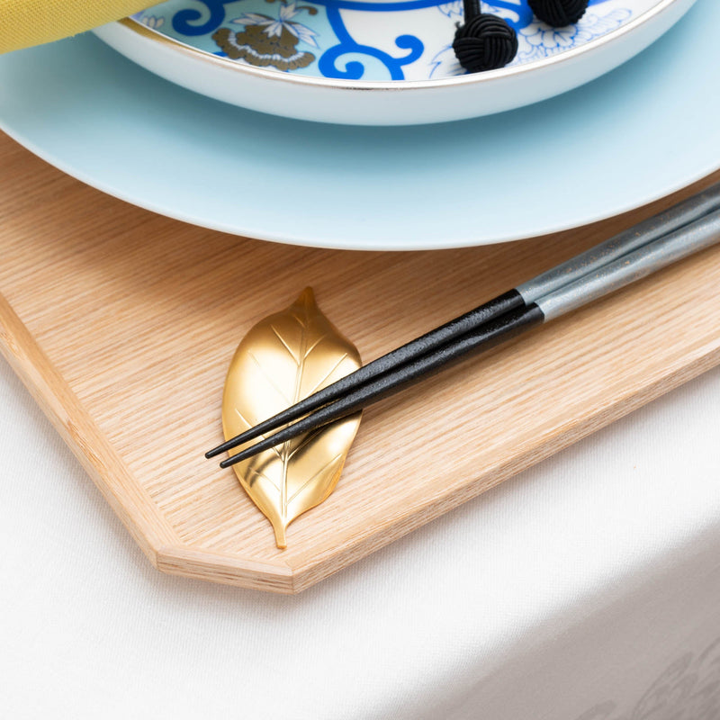 Tsubame Hutlery Gold Camellia Leaf Chopstick Rest - MUSUBI KILN - Handmade Japanese Tableware and Japanese Dinnerware