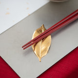 Tsubame Hutlery Gold Camellia Leaf Chopstick Rest - MUSUBI KILN - Handmade Japanese Tableware and Japanese Dinnerware