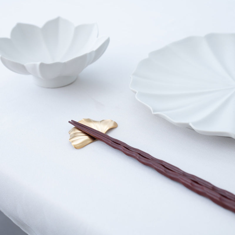 Tsubame Hutlery Gold Ginkgo Leaf Chopstick Rest - MUSUBI KILN - Handmade Japanese Tableware and Japanese Dinnerware