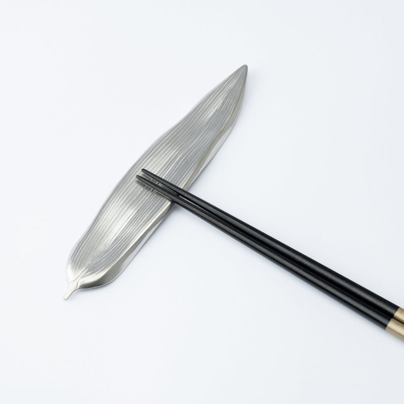 Tsubame Hutlery Silver Bamboo Leaf Cutlery Rest - MUSUBI KILN - Handmade Japanese Tableware and Japanese Dinnerware