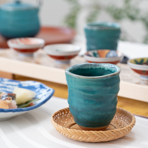 Turkish Blue Mino Ware Japanese Teacup - MUSUBI KILN - Handmade Japanese Tableware and Japanese Dinnerware