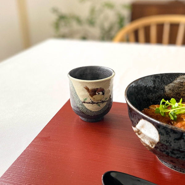 Twin Sparrows Kutani Japanese Teacup Pair - MUSUBI KILN - Handmade Japanese Tableware and Japanese Dinnerware