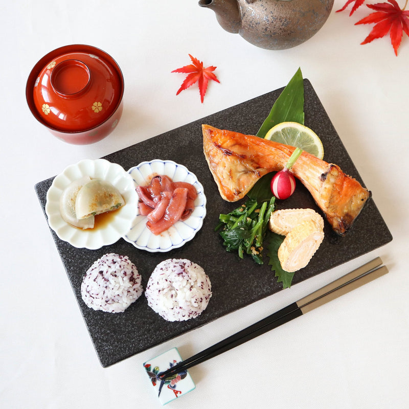 Two Chrysanthemum Radiate Hasami Sauce Plate - MUSUBI KILN - Handmade Japanese Tableware and Japanese Dinnerware