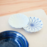 Two Chrysanthemums Mesh Hasami Sauce Plate - MUSUBI KILN - Handmade Japanese Tableware and Japanese Dinnerware