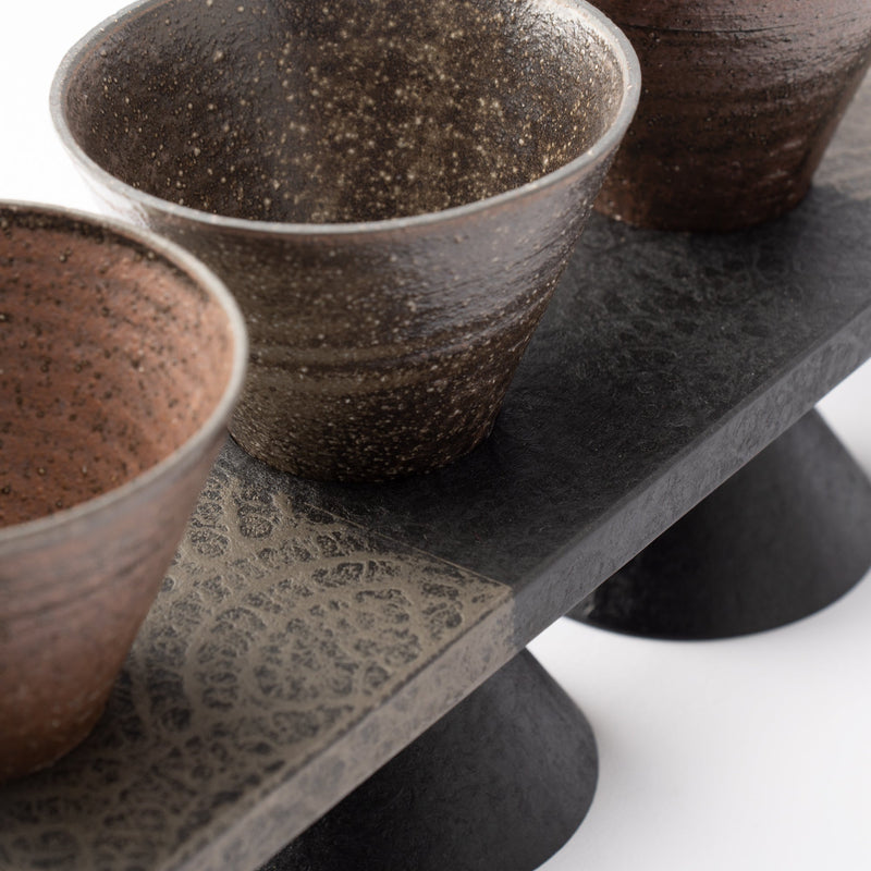 Washi Echizen Lacquerware Serving Tray with Cups - MUSUBI KILN - Handmade Japanese Tableware and Japanese Dinnerware