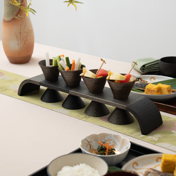 Washi Echizen Lacquerware Serving Tray with Cups - MUSUBI KILN - Handmade Japanese Tableware and Japanese Dinnerware