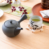 White Bamboo Leaves Mino Ware Japanese Teacup - MUSUBI KILN - Handmade Japanese Tableware and Japanese Dinnerware