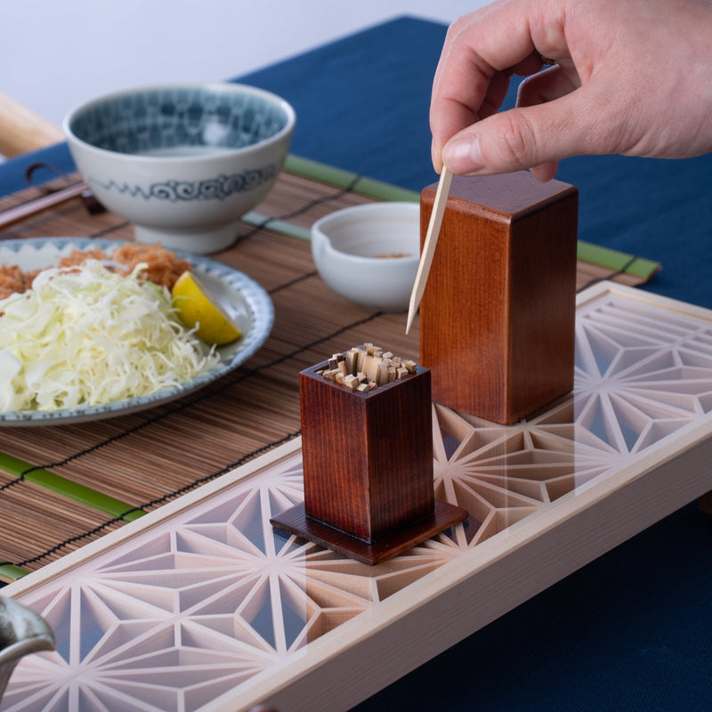 Wood Grain Yamanaka Lacquer Square Toothpick Holder with lid - MUSUBI KILN - Handmade Japanese Tableware and Japanese Dinnerware