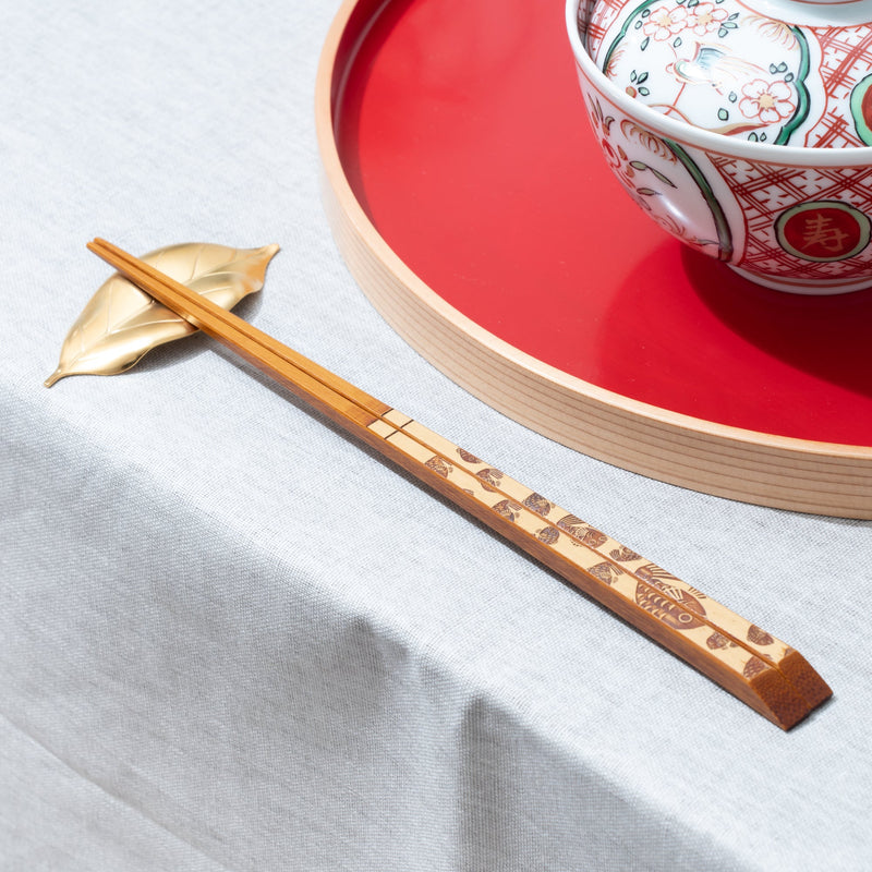 Yamachiku Sea Bream Lacquered White Bamboo Reusable Chopsticks 23cm/9.1in - MUSUBI KILN - Handmade Japanese Tableware and Japanese Dinnerware