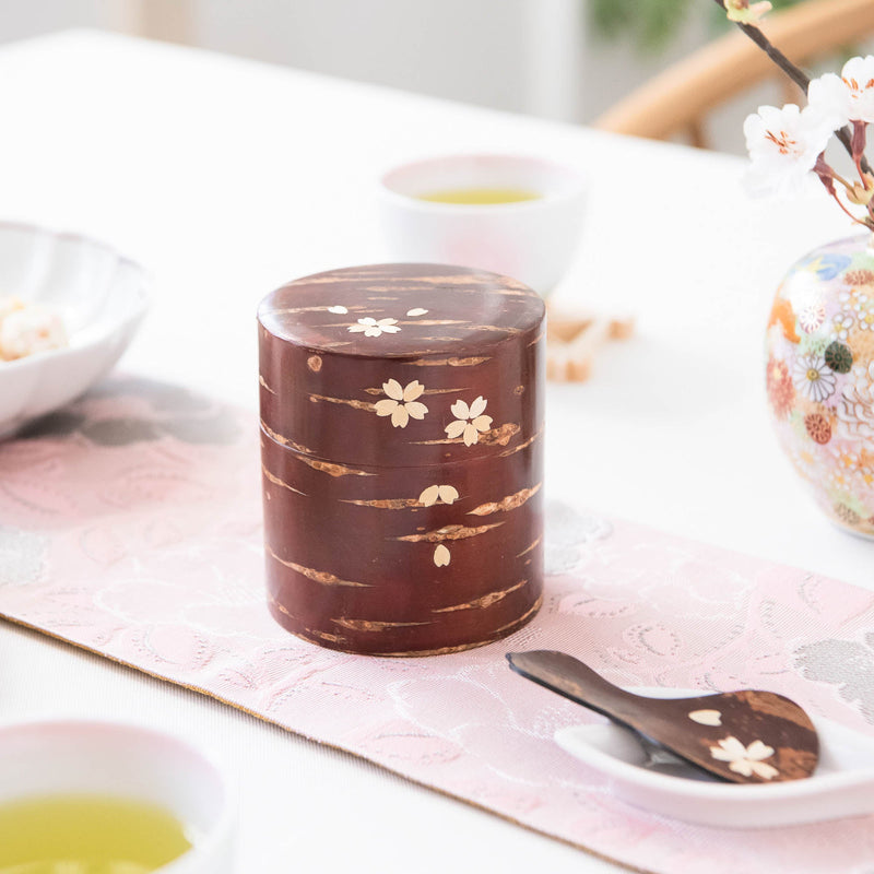 Yatsuyanagi Sakura Akita Cherry Bark Work Tea Canister - MUSUBI KILN - Handmade Japanese Tableware and Japanese Dinnerware