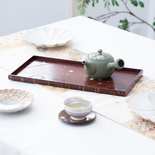 Yatsuyanagi Shell Inlay and Wood Sakura Akita Cherry Bark Work Rectangle Tea Tray - MUSUBI KILN - Handmade Japanese Tableware and Japanese Dinnerware