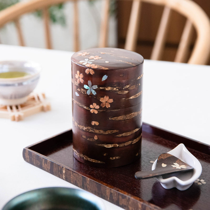 Yatsuyanagi Shell Inlay Original Akita Cherry Bark Work Tea Canister - MUSUBI KILN - Handmade Japanese Tableware and Japanese Dinnerware
