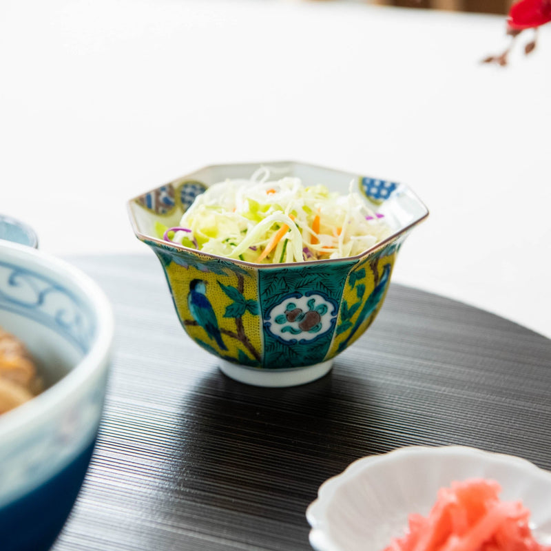 Yoshidaya Peach and Bird Kutani Bowl Set - MUSUBI KILN - Handmade Japanese Tableware and Japanese Dinnerware