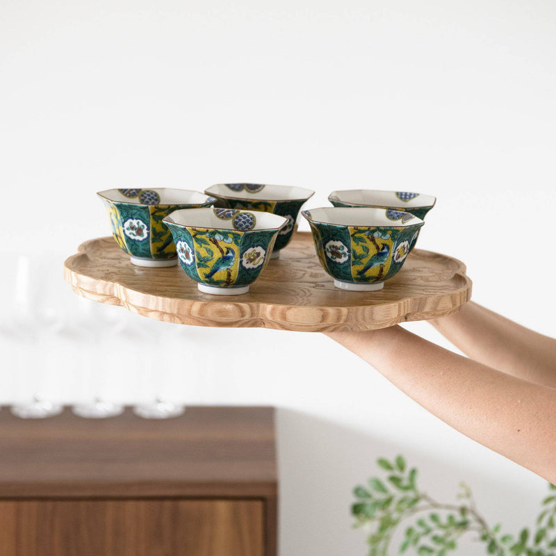 Yoshidaya Peach and Bird Kutani Bowl Set - MUSUBI KILN - Handmade Japanese Tableware and Japanese Dinnerware