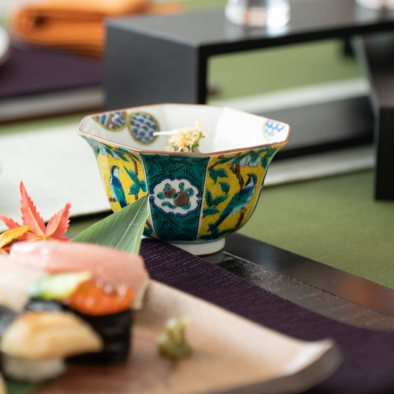 Yoshidaya Peach and Bird Kutani Kobachi Bowl Set - MUSUBI KILN - Handmade Japanese Tableware and Japanese Dinnerware
