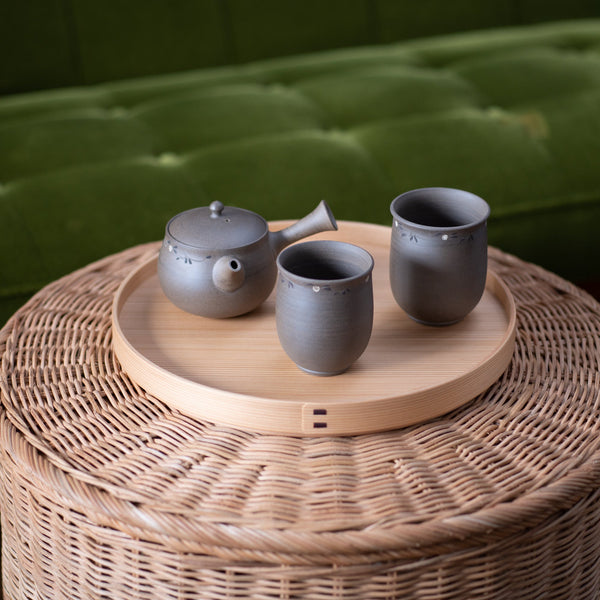 Yutaka Arabesque Tokoname Japanese Teapot Set 9.4oz(270ml)-Sasame and Ceramesh - MUSUBI KILN - Handmade Japanese Tableware and Japanese Dinnerware